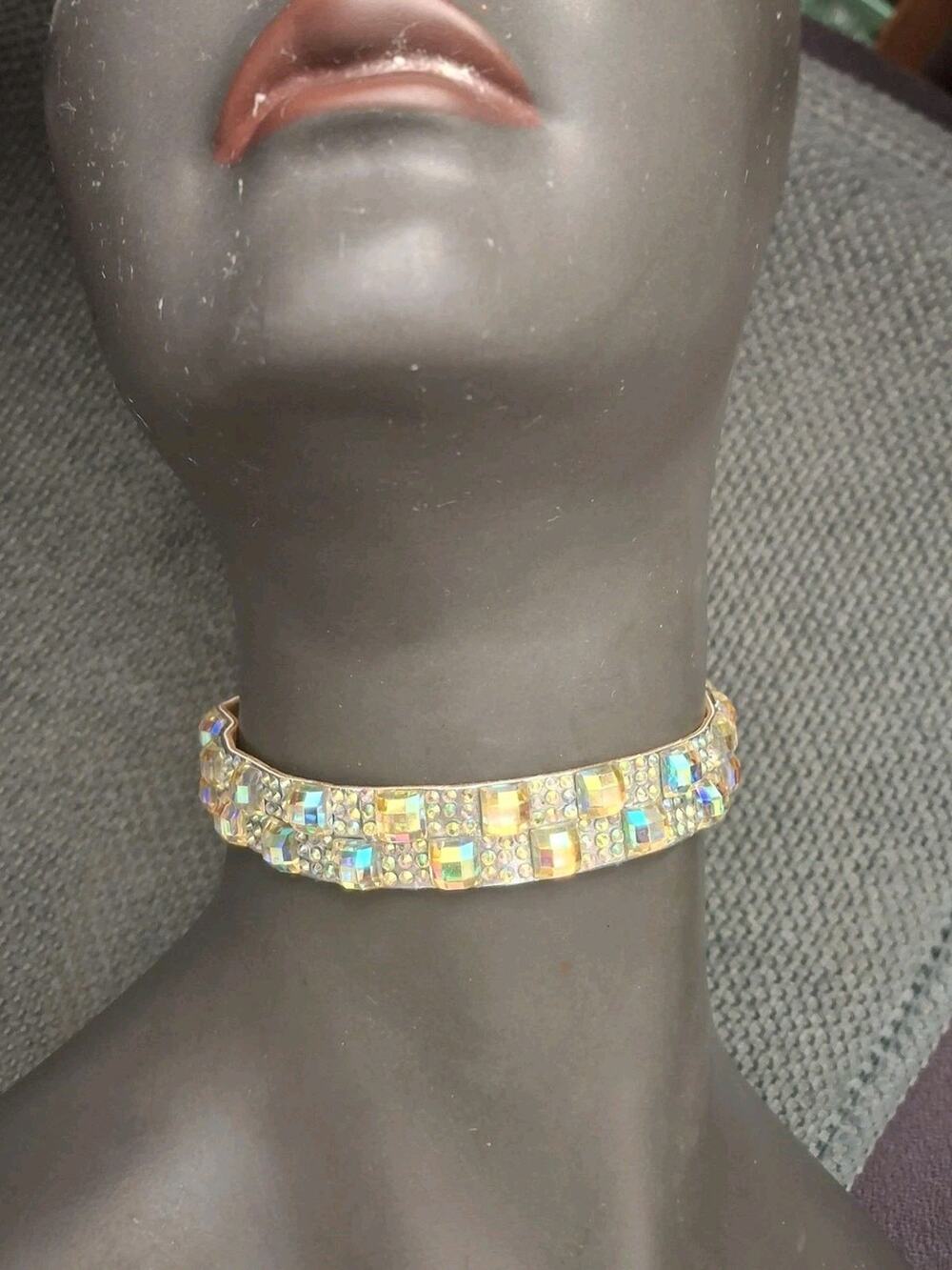 Silver Tone Crystal Iridescent Choker Necklace 12 In Womens Statement Jewelry